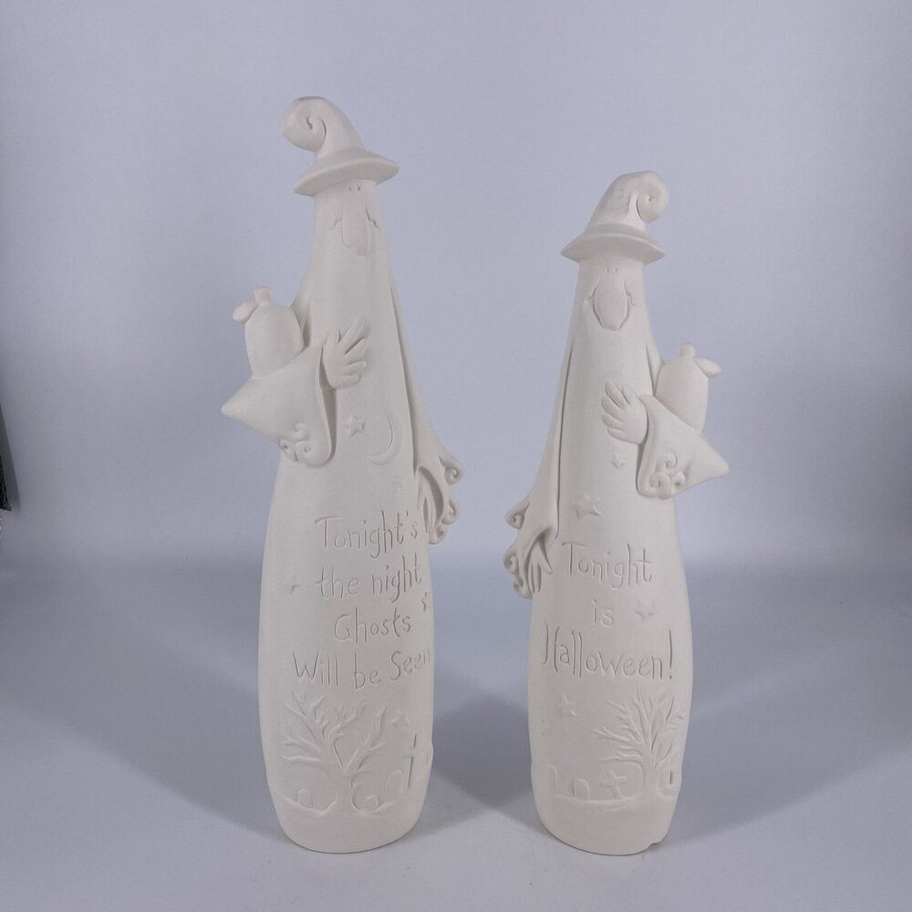Set of 2 Ready to Paint Ceramic Bisque Halloween Ghosts 13” & 14”